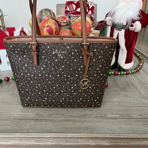 Michael Michael Kors Jet Set Charm Brown/Gold Stars medium carryall tote $328